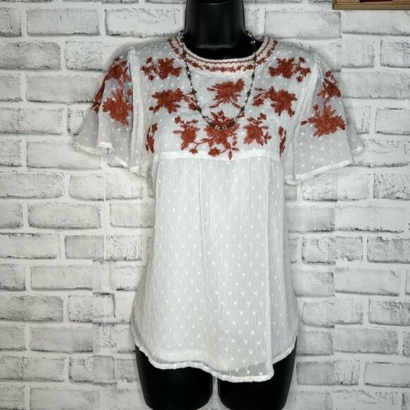 Polagram Embroidered Layered Boho Hippie Blouse Shirt Top Size Small - Picture 1 of 7